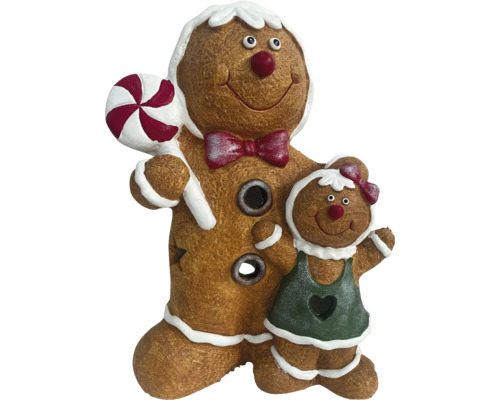 Figurine décorative bonhomme et bonne femme en pain d''épices avec éclairage
