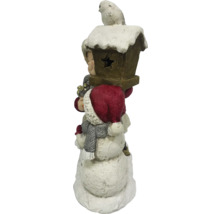 Figurine décorative bonhomme de neige avec nichoir et oiseau