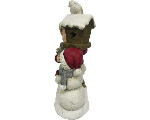 Figurine décorative bonhomme de neige avec nichoir et oiseau