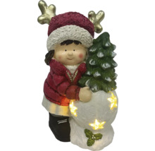 Figurine décorative de fille avec sapin de Noël et guirlandes lumineuses en forme d''étoile