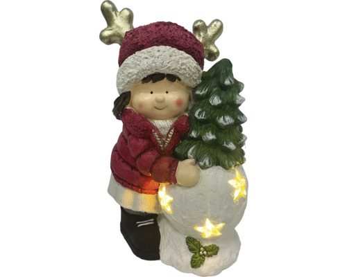 Figurine décorative de fille avec sapin de Noël et guirlandes lumineuses en forme d''étoile