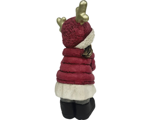 Figurine décorative renne avec manteau rouge et bois dorés