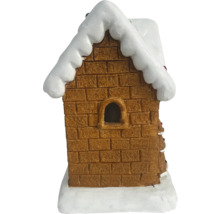 Dekoratives Lebkuchenhaus mit Ziegelmuster und Schnee