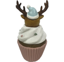 Figurine décorative cupcake avec renne et bonnet de Noël