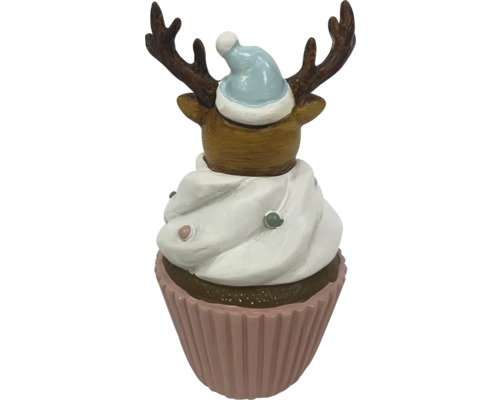 Figurine décorative cupcake avec renne et bonnet de Noël