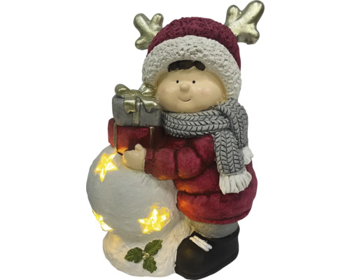 Figurine décorative garçon avec cadeaux et bonhomme de neige avec étoiles