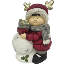 Figurine décorative garçon avec bonhomme de neige et cadeaux