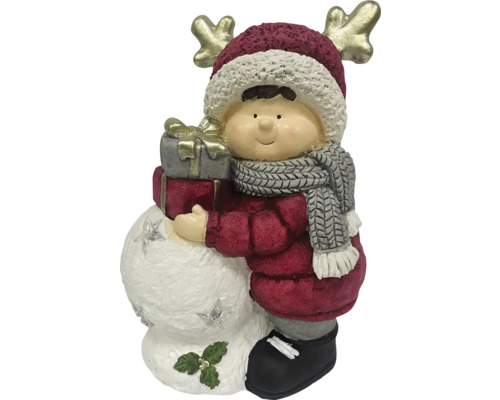 Figurine décorative garçon avec bonhomme de neige et cadeaux