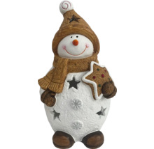 Bonhomme de neige décoratif avec bonnet, écharpe et effets de lumière en forme d''étoile pour une ambiance festive