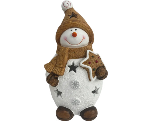 Photophore bonhomme de neige Lafiora minéral 17 x 15 x 33 cm Bonhomme de neige décoratif avec bonnet, écharpe et effets de lumière en forme d''étoile pour une ambiance festive