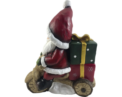Figurine de Père Noël sur une moto en bois avec des cadeaux