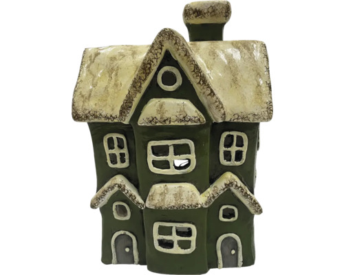 Décoration de Noël photophore Lafiora maison en céramique 23 x 15 x 33,4 cm marron Figurine de maison décorative avec fenêtres et cheminée