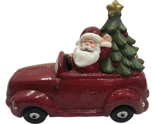 Dekofigur Lafiora Weihnachtsmann mit Auto 41 x 19,5 x 28,7 cm Weihnachtsdekoration: Weihnachtsmann im Auto mit Weihnachtsbaum