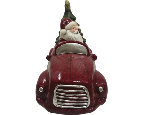 Dekorative Weihnachtsmannfigur im Auto mit Weihnachtsbaum