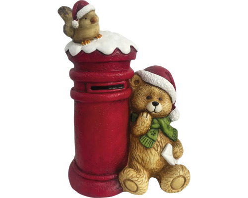 Décoration de Noël avec boîte aux lettres, ours en peluche et oiseau