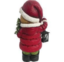 Figurine décorative Ours en peluche avec bonnet, veste, sapin et lanterne de derrière