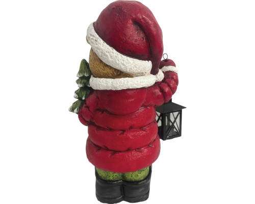 Figurine décorative Ours en peluche avec bonnet, veste, sapin et lanterne de derrière