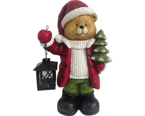 Ours en peluche comme décoration de Noël avec lanterne et sapin de Noël