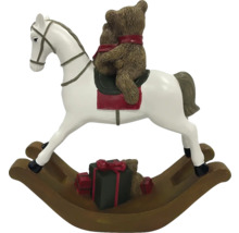 Figurine décorative de cheval à bascule avec ours en peluche et cadeaux