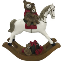 Figurine de cheval à bascule décorative avec ours et cadeaux