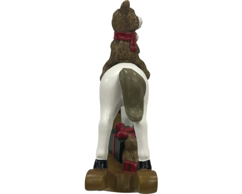 Figurine de Noël décorative: Ours en peluche sur cheval à bascule avec cadeau
