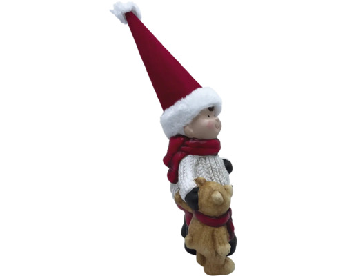 Figurine décorative d''un garçon avec un ours en peluche et un bonnet de Noël