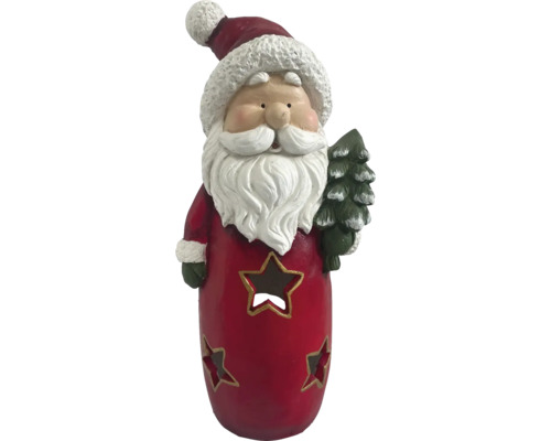 Windlicht Weihnachtsmann Lafiora Mineral 39 x 26 x 86 cm Dekorative Weihnachtsmannfigur mit Sternaussparungen und Tannenbaum
