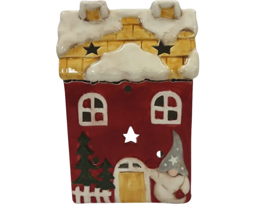 Dekoratives Keramikhaus mit Sternenmuster und Schnee