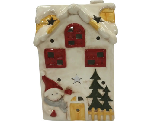 Photophore maison, céramique blanche 12.7x7.3x18.5 cm Maison à lumière décorative en céramique avec motifs de Noël