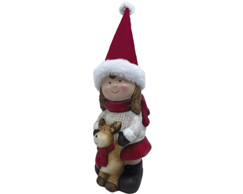 Décoration de Noël figurine fille avec bonnet et renne