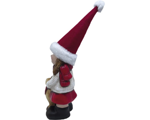 Figurine décorative fille avec bonnet de Noël et ours en peluche