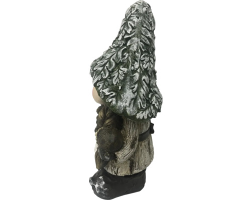 Nain de jardin en pierre avec chapeau de feuilles