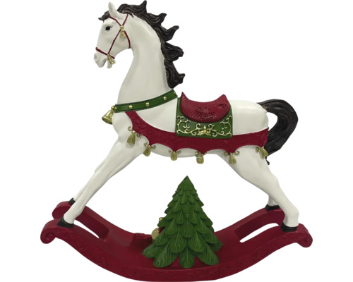 Cheval à bascule décoratif avec sapin de Noël pour une ambiance festive