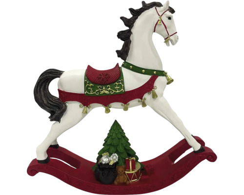 Cheval à bascule décoratif avec sapin de Noël et cadeaux