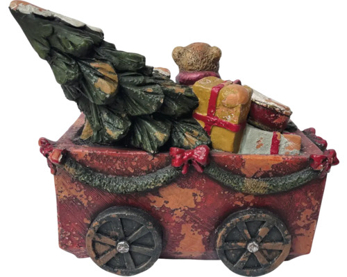 Dekorative Miniatur eines Wagens mit Weihnachtsbaum und Geschenken