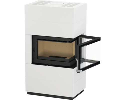 Poêle à bois blanc avec porte ouverte