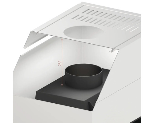 Vue détaillée d''un raccord de poêle avec indication des dimensions.