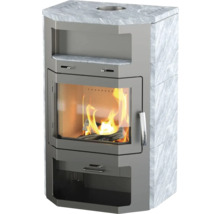Poêle à bois avec vitre et feu de bois
