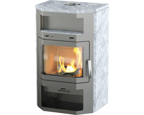 Poêle à bois avec vitre et feu de bois