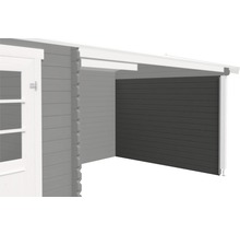 Vue détaillée d''une maison de jardin en bois avec une annexe ouverte