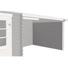 Vue détaillée d''un abri de jardin avec annexe latérale en bois