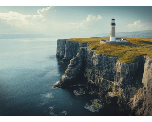 Panneau décoratif Phare sur une falaise 136x98 cm Vue paysagère d''un phare sur une falaise au bord de la mer