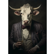 Illustration d''un taureau portant un costume et tenant un verre de vin