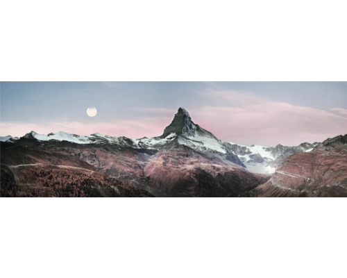 Leinwandbild Matterhorn Mond 150x50 cm Matterhorn Bergpanorama mit Schnee und Mond