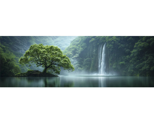 Landschaft mit Baum, Wasserfall und See