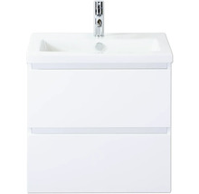 Meuble sous-vasque blanc avec deux tiroirs et robinetterie