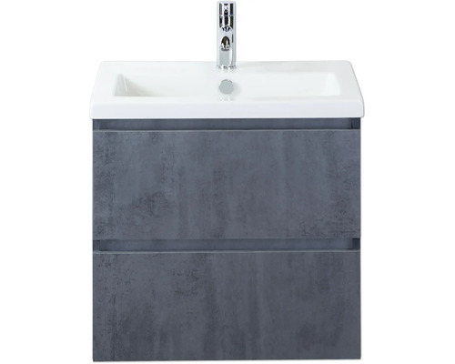 Meuble sous-lavabo avec deux tiroirs, lavabo et robinet