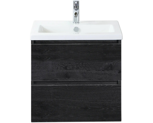 Meuble sous-lavabo avec deux tiroirs, lavabo en céramique et robinetterie