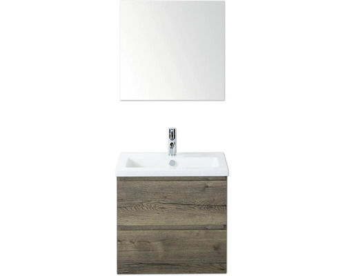 Sanox Badmöbel-Set Vogue BxHxT 60 cm x 170 cm x 41 cm Frontfarbe tabacco Waschtischkombination mit Spiegel, Waschbecken, Armatur und Unterschrank mit zwei Schubladen
