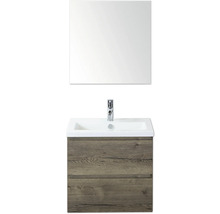 Meuble-lavabo avec miroir, meuble bas avec deux tiroirs et robinet